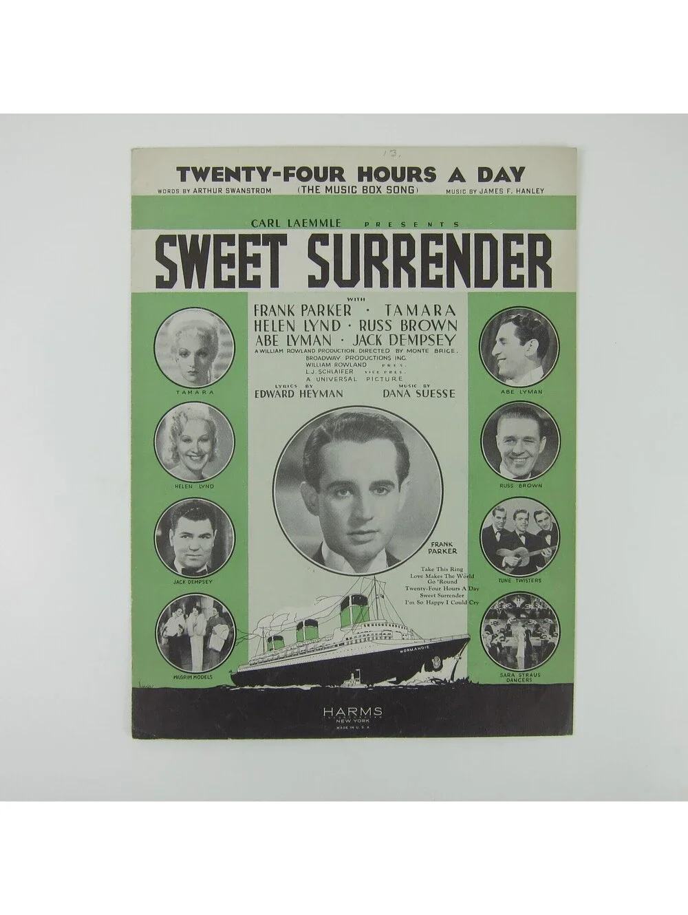 Sheet Music Twenty-Four Hours A Day Sweet Surrender Frank Parker Vintage 1935